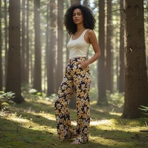 Cinq A Sept Long Wide Silk Printed Wide Leg Pants